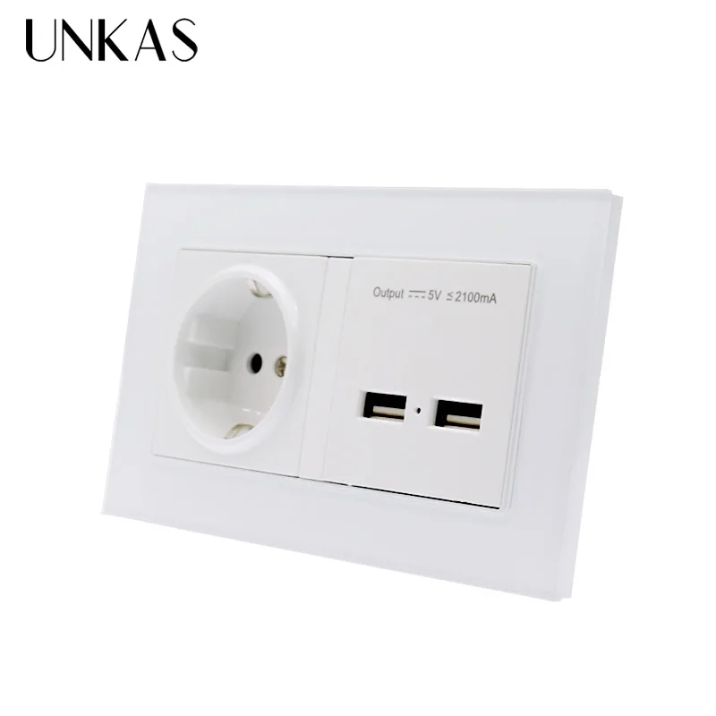 Настенная розетка UNKAS европейского стандарта электрическая с двойным USB умным