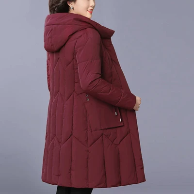 Женские пальто и куртки размера плюс 6xl, зимние теплые тонкие толстые длинные парки с капюшоном из искусственного меха, зимняя одежда, Женская куртка-пузырь, пальто - Цвет: Wine red