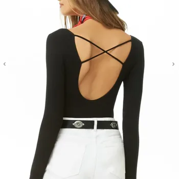 

Long Sleeve Backless Bodysuit Women Sexy Skinny Bodycon Bottoming Body Suit Cross Bandage Solid V-Neck Rompers Female Jumpsuit