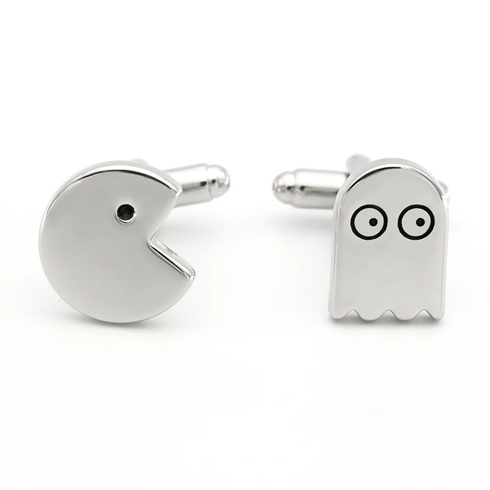 

PAC-MAN Cuff Links For Men Game Design Quality Brass Material Silver Color Cufflinks Wholesale&retail