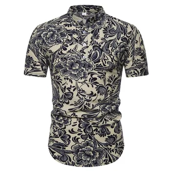 

MODA VELOCE Mens Half Printed Shirts Men Shirt Summer Hawaii Men Slim Fit Shirts Short Sleeves