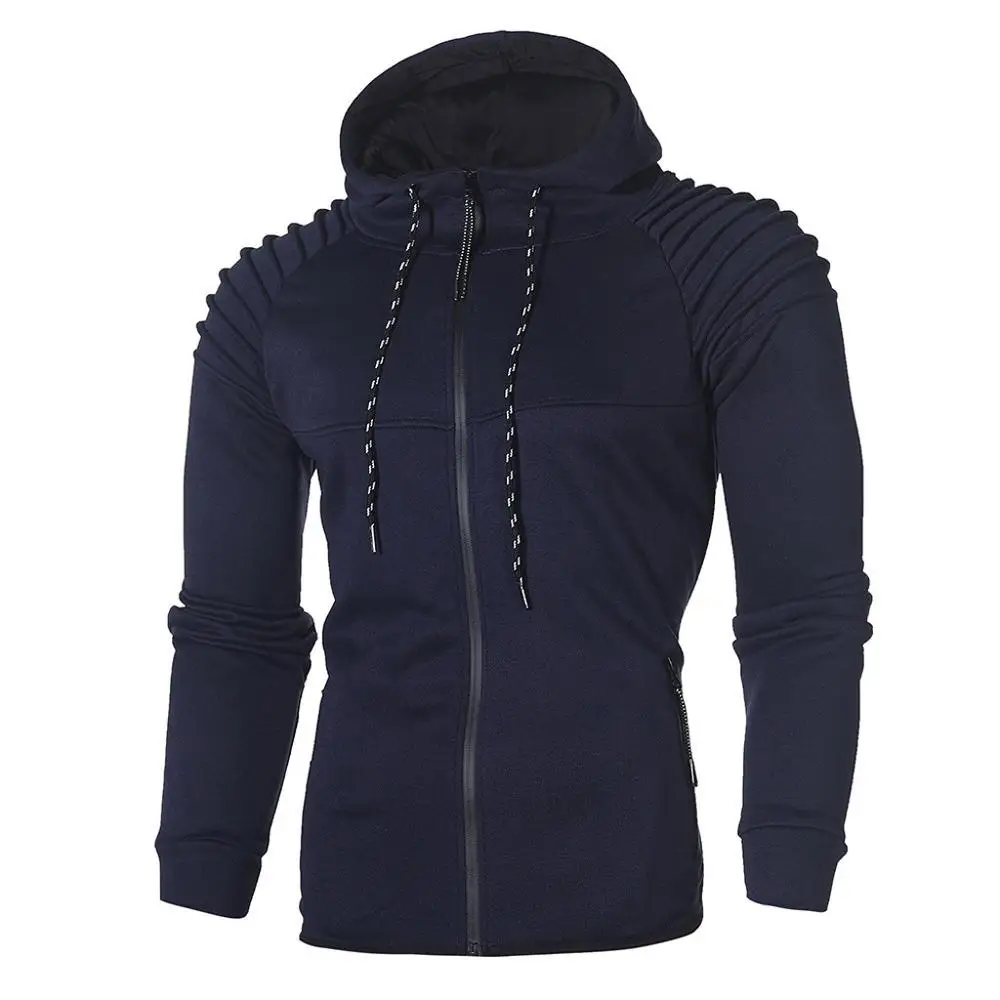 Mens Hooded Sweatshirts Casual Solid Color Long Sleeve Jacket Coat Male Zipper Sportwear Hoodies Jersey Trendy Youth Streetwear