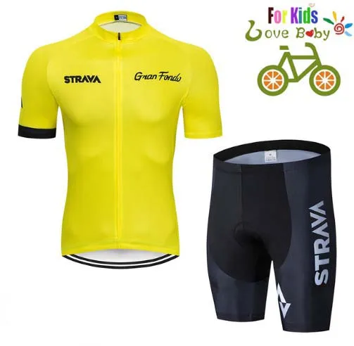 Дышащий STRAVA дети Велоспорт Джерси комплект шорты Детская велосипедная Одежда для мальчиков и девочек Летняя велосипедная одежда