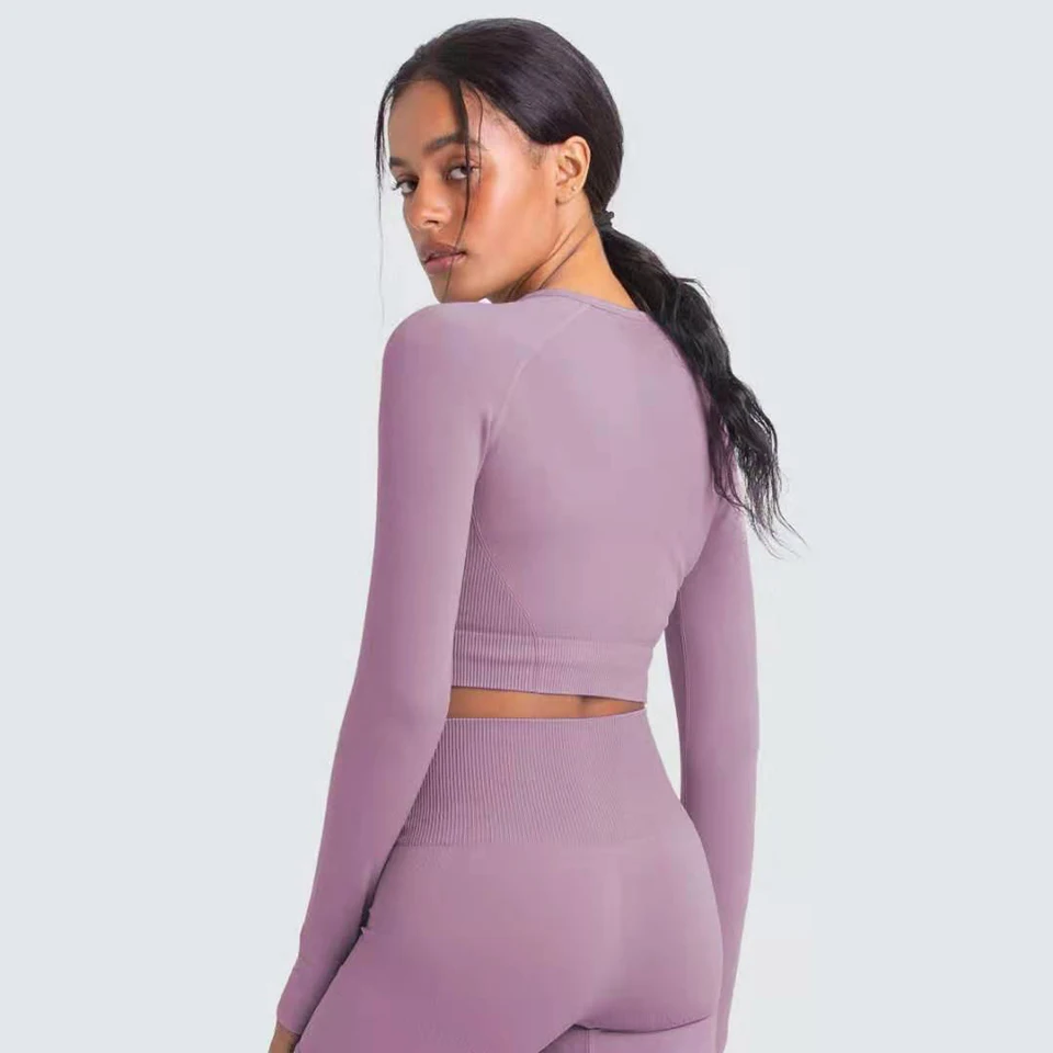 women gym sets 2 piece long sleeve fitness suit sportswear seamless wo –  Royallts Market