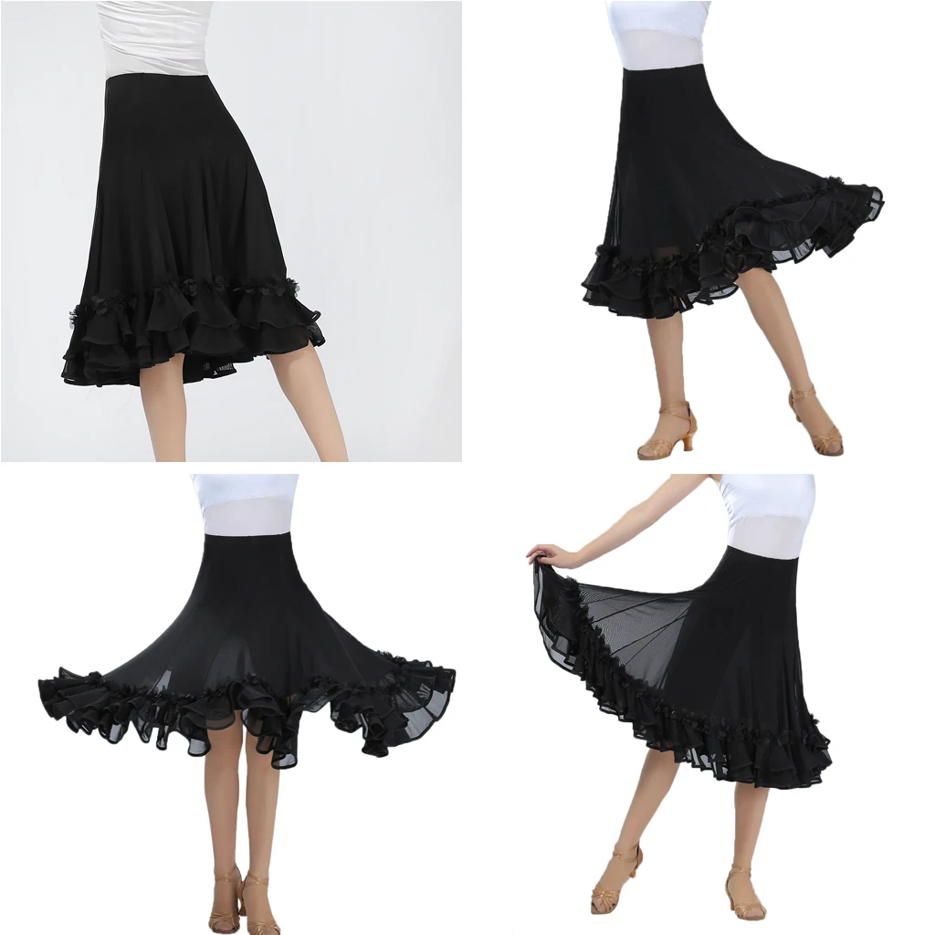 Women's Ballroom Flamenco Standard Waltz Party Smooth Swing Long Dance Skirt