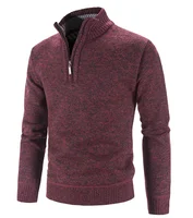 Men's Half Zip Mock Neck Knitted Pullover Sweater Solid Color Stand Collar Casual Cashmere Sweater 1