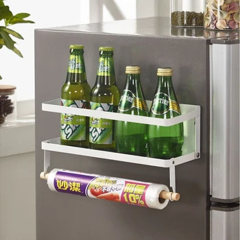 

Folded single-layer refrigerator rack Kitchen refrigerator wall mount Storage shelf rack organizer roll paper towel rack
