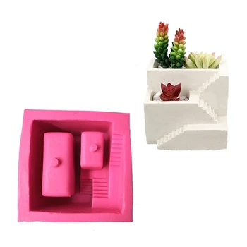 

Silicone Flower Pot Mold House Stair Succulent Planter Mould Concrete Clay Craft Cement Gypsum DIY Tray