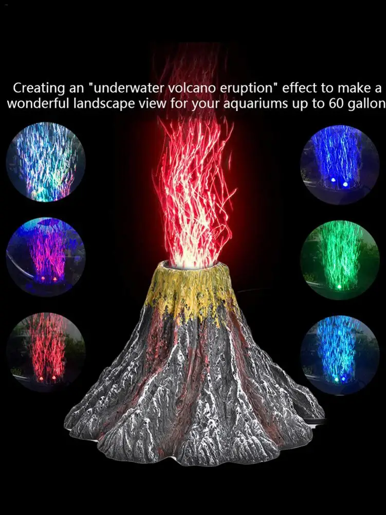Светодиодный светильник RGB из смолы в форме вулкана с воздушным насосом, светодиодный прожектор, водонепроницаемый аквариумный, декоративный свет