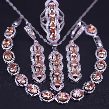 

original design Champagne zircon white crystal silver color jewelry for women long earrings necklace ring bracelet set