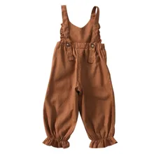 Осенние штаны на подтяжках для маленьких девочек; Детские хлопковые штаны с рисунком; комбинезоны; брюки; одежда