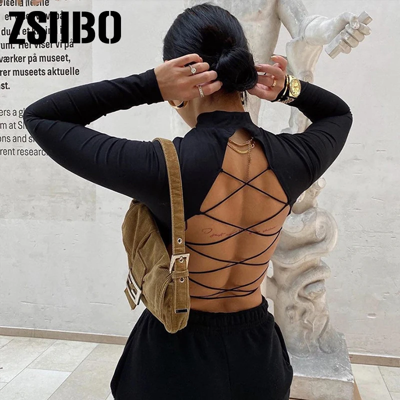 streetwear knitted tees shirt clothes vintage tshirt clothing womon cotton hollow out sexy tshirt long sleeve top Harajuku slim