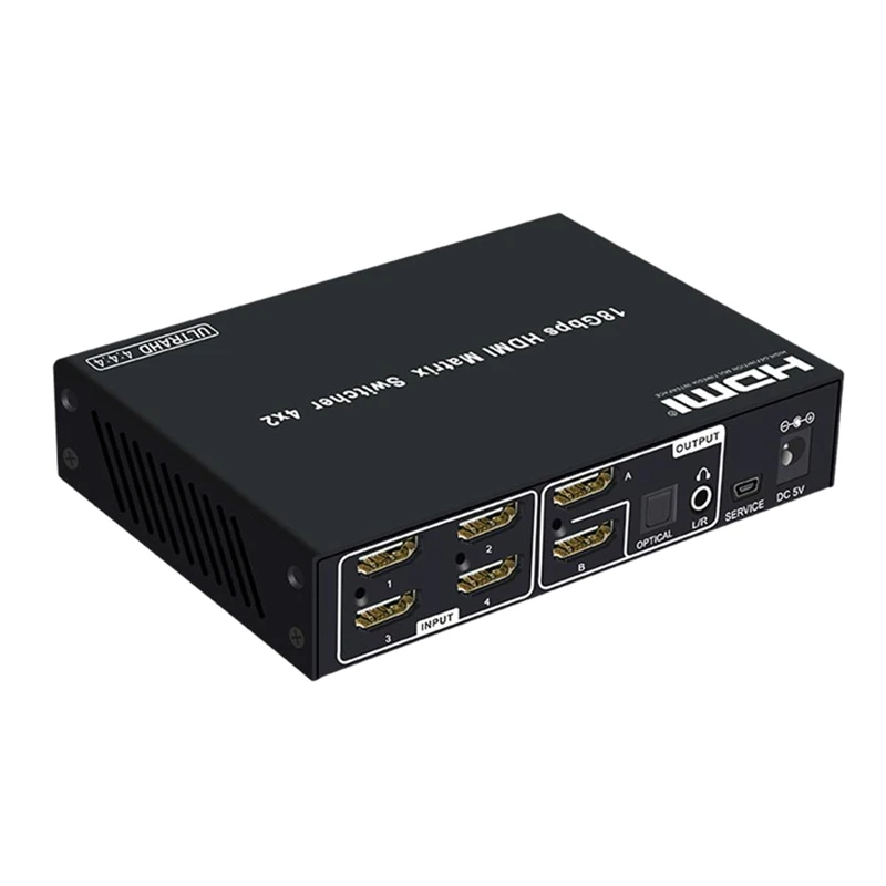 Матричный Коммутатор Hdmi 4 в 2 выхода сплиттер 18G полоса пропускания оптического волокна аудио сплиттер Am-B42A черный - Цвет: US PLUG