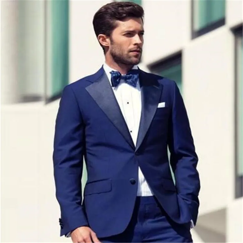 

2020 New Navy Blue Costume Homme Terno Groom Tuxedos Groomsmen Mens Wedding Suits Slim Prom Fit Blazer( Jacket+PantsTie)
