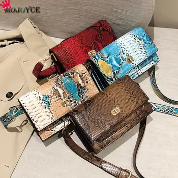 

Casual Snake Printing Handbag PU Leather Flap Metal Buckle Zipper Crossbody Bags Women Square Shoulder Messenger Bags