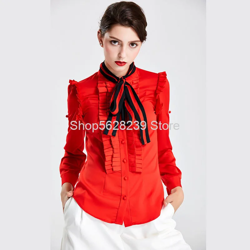 

Counter 2020 Pack Lotus Leaf Edge Stand Collar Lace Bow Slim Fit Temperament Slim Defense Climb Shirt