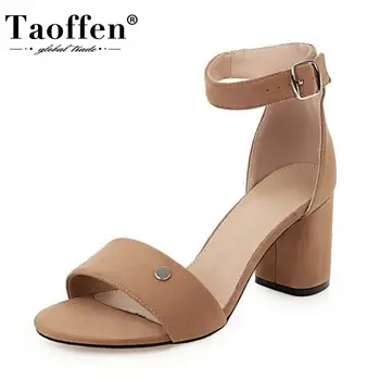 

Taoffen Summer Women Shoes Thick High Heels Sandals Buckle Cover Heels Lady Shoes Brief Square Heels Casual Shoes Size 34-43