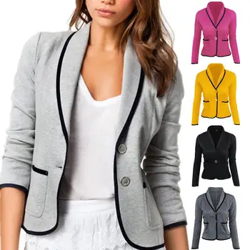 

Autumn Solid Color Lapel Blazer Women Long Sleeve Slim Fite Suit Jacket Coat