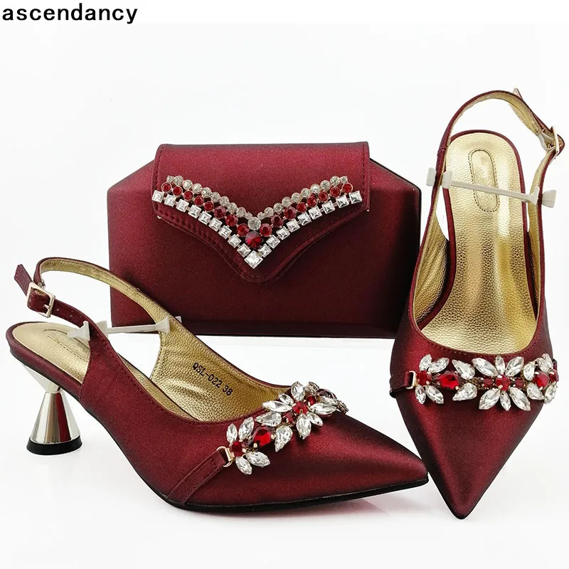 

Latest Rhinestone Women Wedding Shoes and Bag Set Latest Italian Shoes with Matching Bags Shoe African Party Shoe and Bag Set