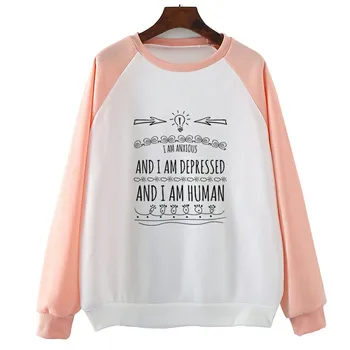 

Anxious Depressed Human Printed Sweatshirts Women Long Sleeve Harajuku Autumn Spring Hoodies Tops Funny Coat