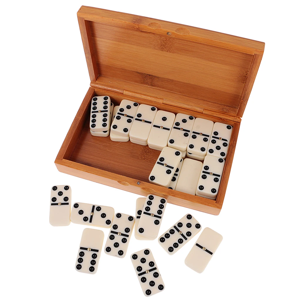 Vintage House Family Game Dominoes in Bamboo Box Full Set Domino Toy Travel