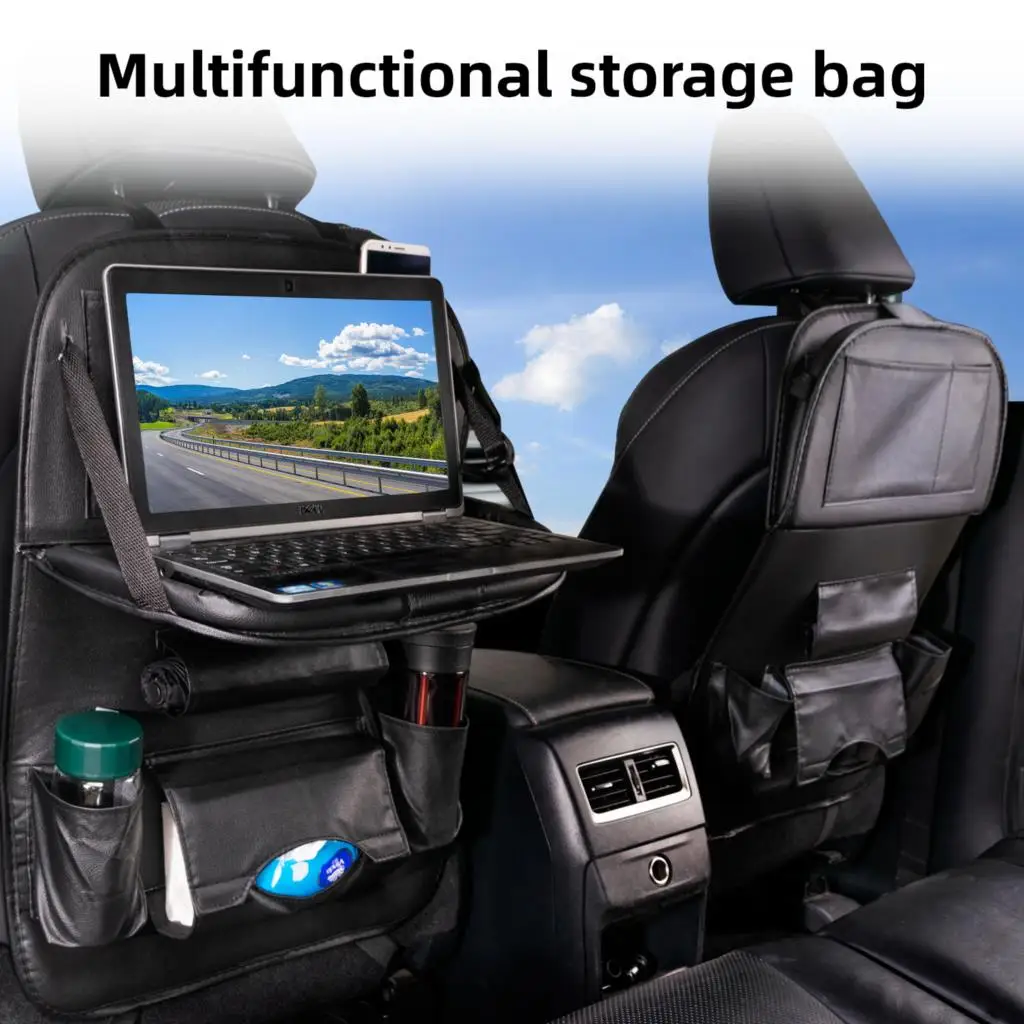 Car Seat Back Organizer Leather Pad Holder Pockets Bag Storage Foldable Table Tray Travel Hanging Support Auto Accessories | Автомобили и