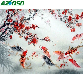 

AZQSD DIY Oil Painting By Numbers Animal Handmade Gift Unframe Adult Pictures By Numbers Fish Drawing On Canvas Decor For Home