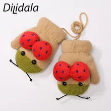 Dilidala Children Knitted Gloves Kid New Full Finger Double Layer Plus Velvet Thickening Cute Ear Bear Cartoon Child Gloves