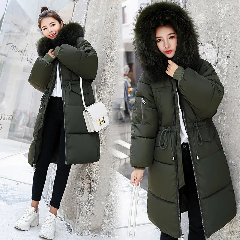

2019 New Style Cotton Coat Women's Loose-Fit Korean-style Drawstring Waist Hugging Cotton-padded Clothes Women's Large Fur Colla