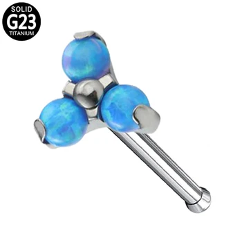 

G23 Titanium Nose Studs 3 Opal Stone Blaze Set Trinity Tops Nostril Piercings Earring Nose Bone Piercings Jewelry Wholesale