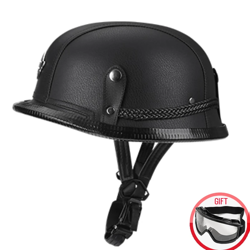 Casco de Pu para motocicleta, casquete de cara abierta de Alemania, vintage, Vespa|leather helmet|helmet openhelmet moto - AliExpress