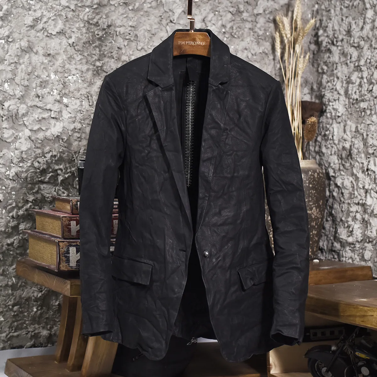 Мужской блейзер с одной пуговицей winkle приталенный пиджак из натуральной кожи