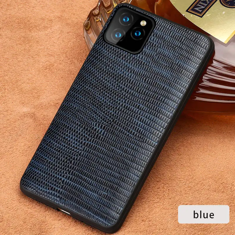 Чехол из натуральной кожи для телефона Apple iphone 11 11Pro 11 Pro Max X XR XS Max 6 6S 7 8 plus 360 полная защитная текстура под ящерицу - Цвет: Синий