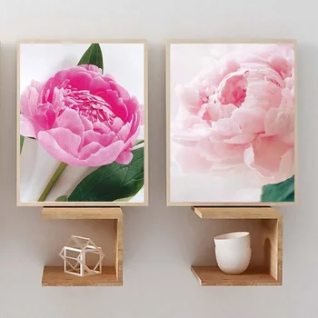 

Pink Peony Art Painting Home Decoration Nordic Simple Style Flower Living Room Bedroom Background Wall Hanging Picture Frameless