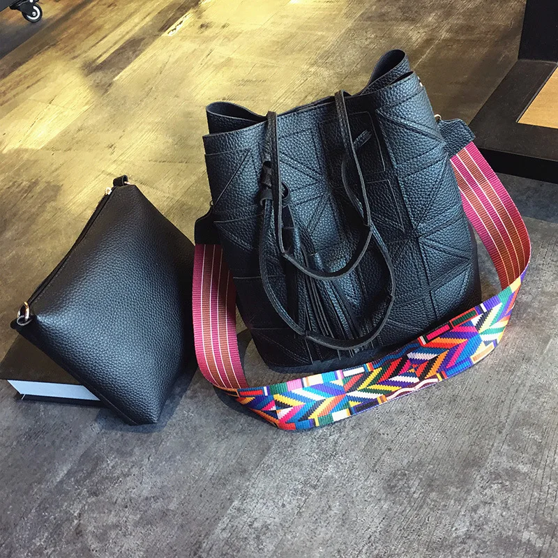 

Europe And America Style New Style Joint Tassels Different Size Bags Ribbon Shoulder Oblique WOMEN'S Bag Retro Bucket Shoulder B