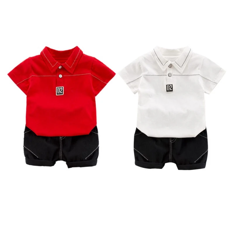 

O-Neck 1-4T Two Colors Formal Summer Casual Baby Boy Short Sleeve Shirt And Short Pant Kit Kids Toddler Two-piece Outfit Set