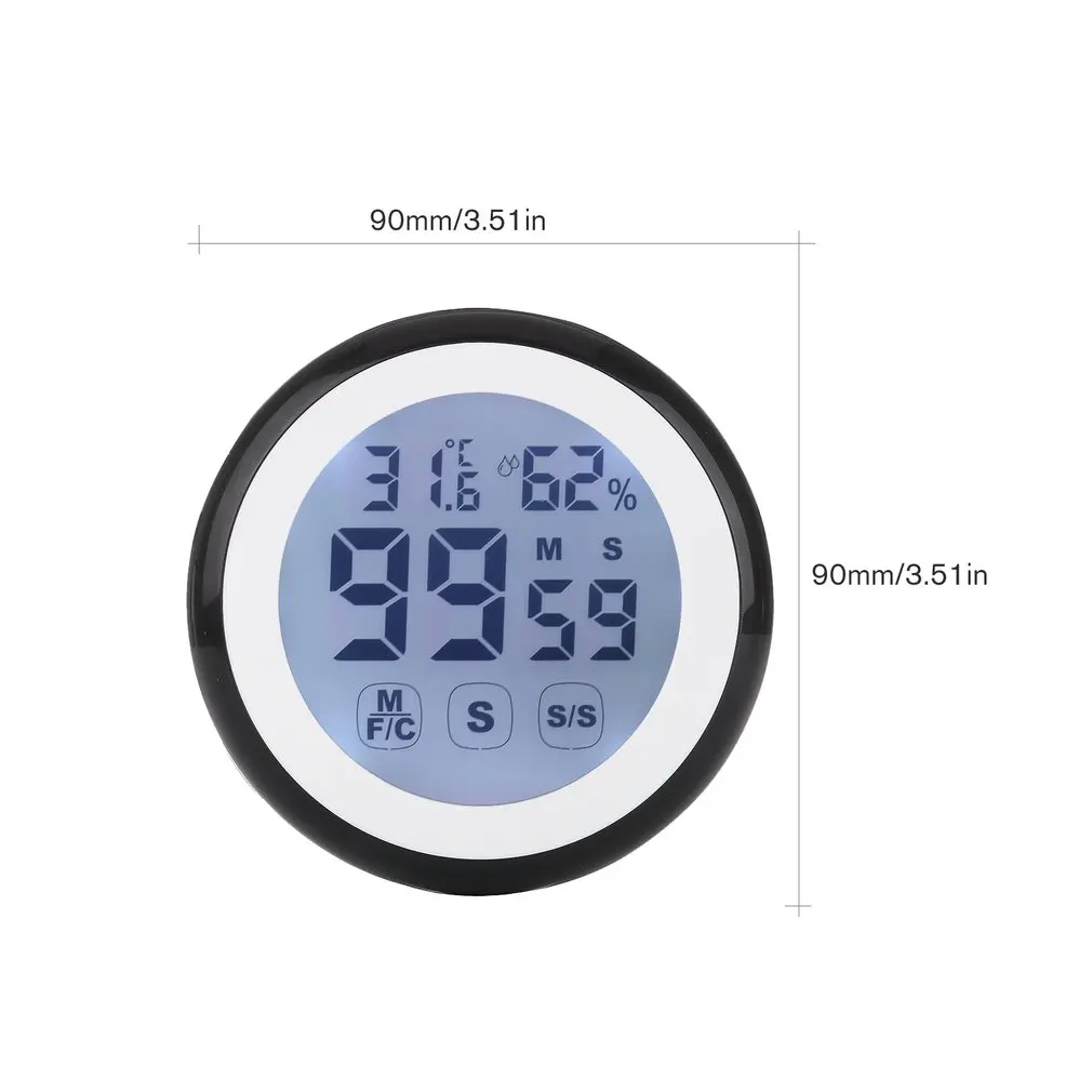 Digital Round LCD Indoor Backlight Touch Screen Hygrometer Time Temperature Humidity Clock Thermometer with Time Alarm