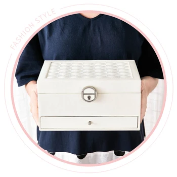 

Simple Solid Gift Necklaces Rings Makeup Organizer Earrings Stud Multi Layer Portable Travel Organizer Jewelry Box With Key
