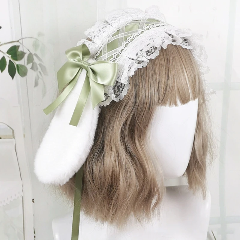 Femmes Lolita Head Band Mignon Lapin Oreilles Bow Lace Hair Band Headwear 
