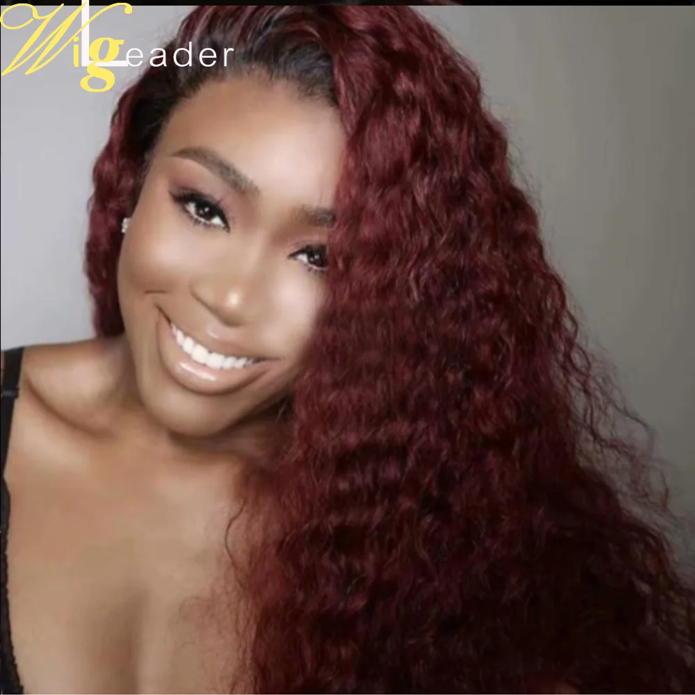 Wigleader красные вьющиеся человеческие волосы Remy кружевные передние парики preprucked 180%