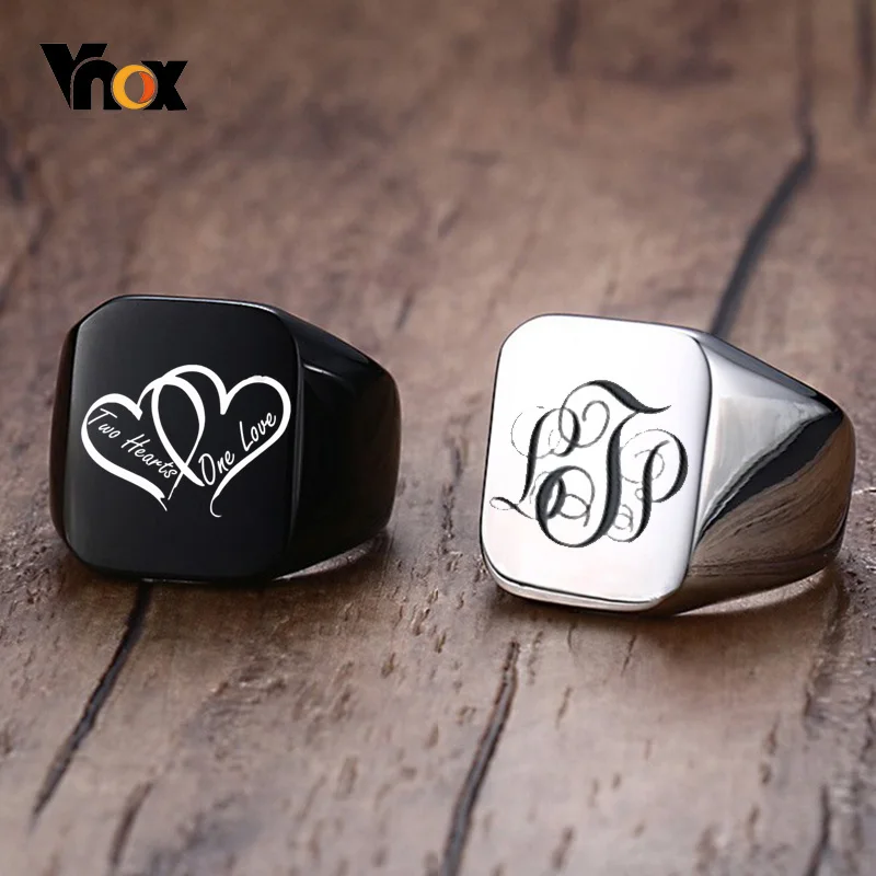 Stamp-Band Jewelry Signet-Rings Engrave Stainless-Steel Customize Vnox Male Personalized