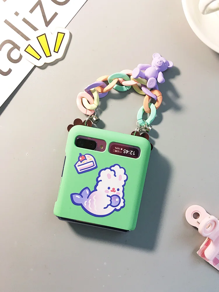 Cute Bunny Cake Phone Case For Samsung Z Flip Cover With Wristband For Samsung Galaxy Z Flip Cases For Samsung F7000 F7070 Flip Cases Aliexpress
