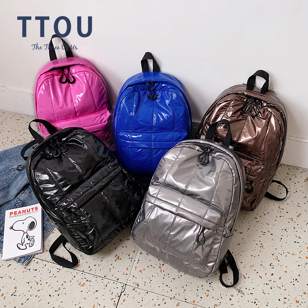 

Fashion Space Pad Cotton Women Backpack Winter Fluffy Solid School Bag Big Quilted Female Sports Backpacks Lady Nylon Padded Bag