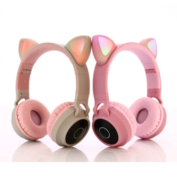 

New Cute LED Cat Ear Noise Cancelling Headphones Bluetooth 5.0 Kids Luminous Headset Support TF Card 3.5mm Plug With Mic