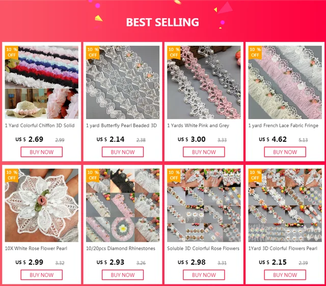 10X Pink Pearl Flower Multicolor 3D Diamond Lace Trim French DIY