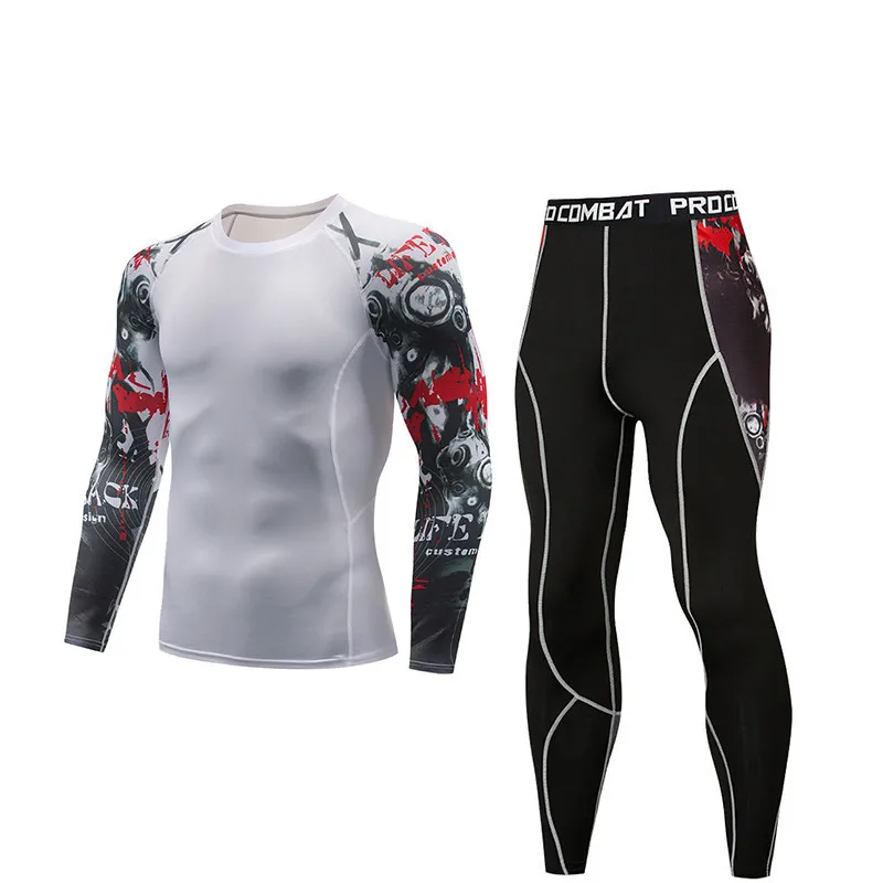 Компрессионный спортивный костюм для ММА бокса, мужской комплект для кикбоксинга, футболка+ штаны, Рашгард для фитнеса, тренировочная одежда для ММА, тренировочный трикотажный комплект - Цвет: 8