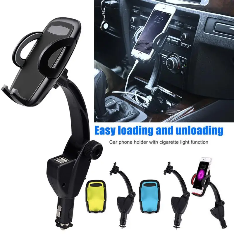 Dual Usb Port Car Charger Holder Mount 2 In 1 Cigarette Lighter Socket