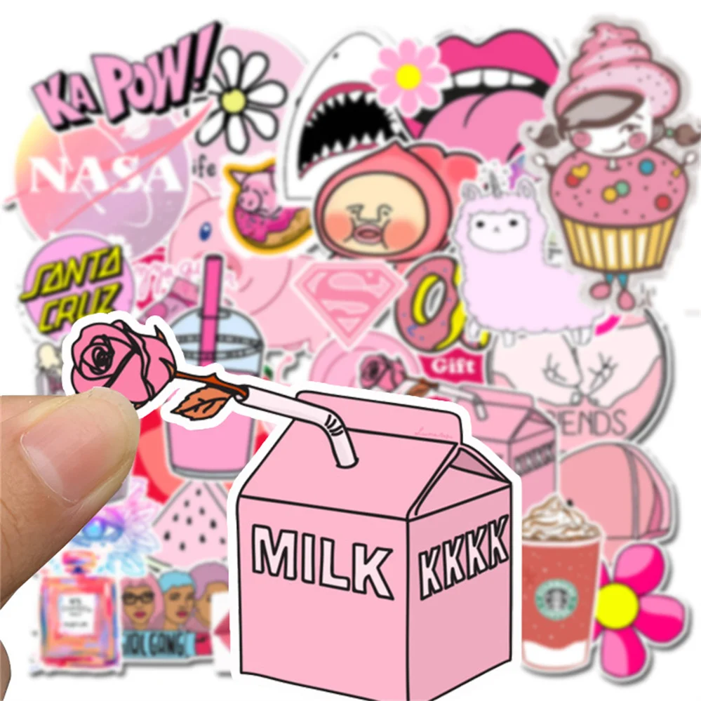 10/30/50PCS Pink Girl Cute Cartoon Graffiti Sticker Luggage Trolley Skateboard Guitar Personality Sticker Waterproof Wholesale