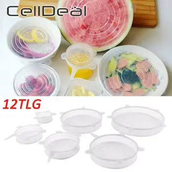 

12 Pcs Reusable Food Packaging Cover Silicon Food Fresh-Keep Sealing Cap Vacuum Stretch Silicone Lids Kitchen Silicone Cover