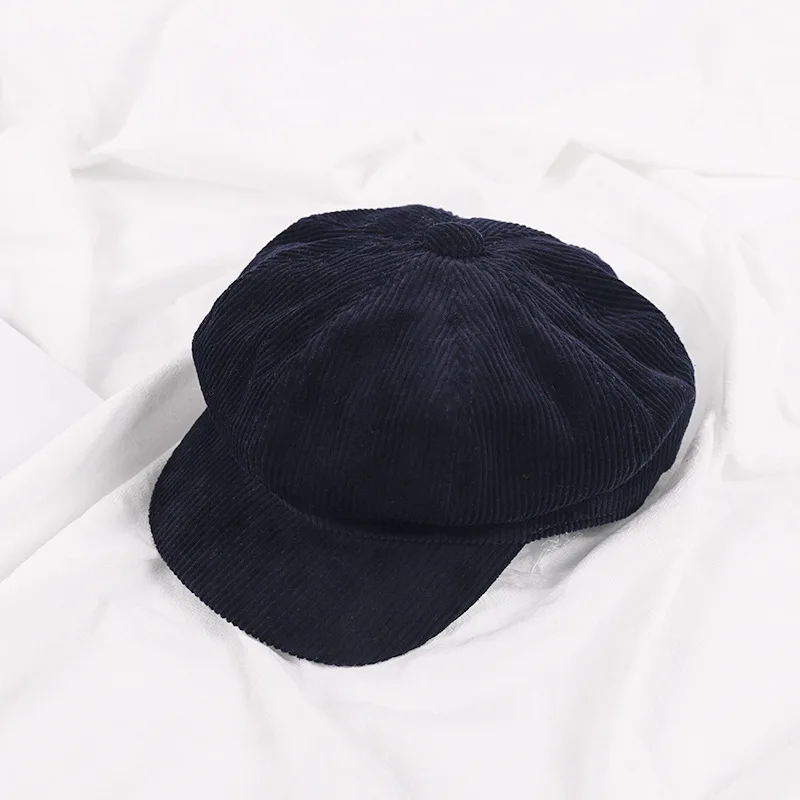 Вельветовая шляпа, художественная восьмиугольная шляпа, модная женская и Мужская винтажная шляпа, газетная осенняя и зимняя полосатая Кепка, ретро британский стиль, шапка NZ117 - Цвет: Синий